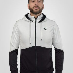 Chaqueta abierta con capota blanca con negro