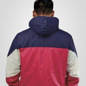 Chaqueta Rompevientos con capota tres colores azul oscuro marfil y rojo 2