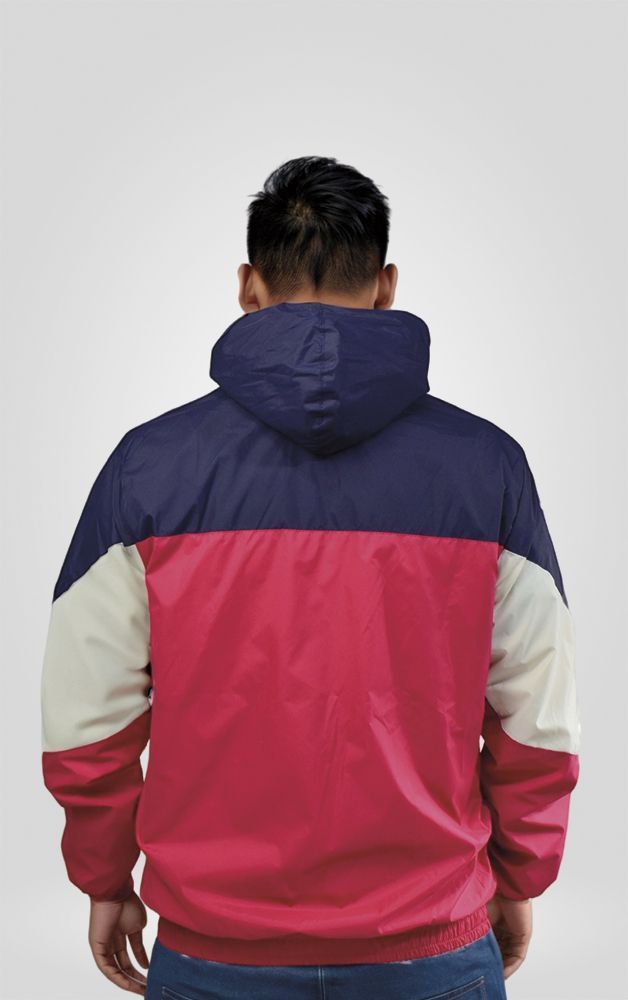 Chaqueta Rompevientos con capota tres colores azul oscuro marfil y rojo 2 Chaqueta Rompevientos con capota tres colores azul oscuro marfil y rojo 2