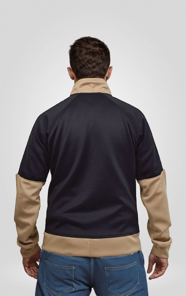 Chaqueta abierta Negro con Camel 2 Chaqueta abierta en algodon con cremallera, cuello alto y bolsillos Negra con Camel,